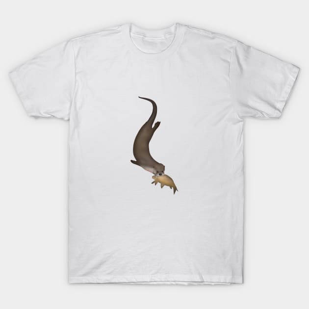 North American River Otter & Fish T-Shirt by OtterFamily